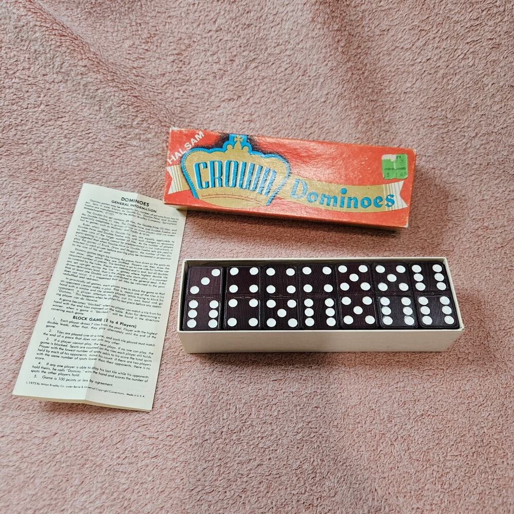 Vintage Halsam Crown Double Six Wooden Dominoes Set No. 220 with Original Box